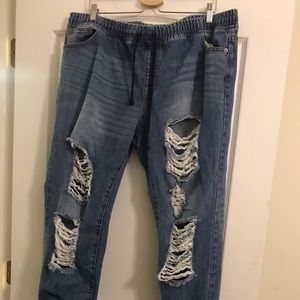 Forever 21 Distressed Denim Joggers Sz 16